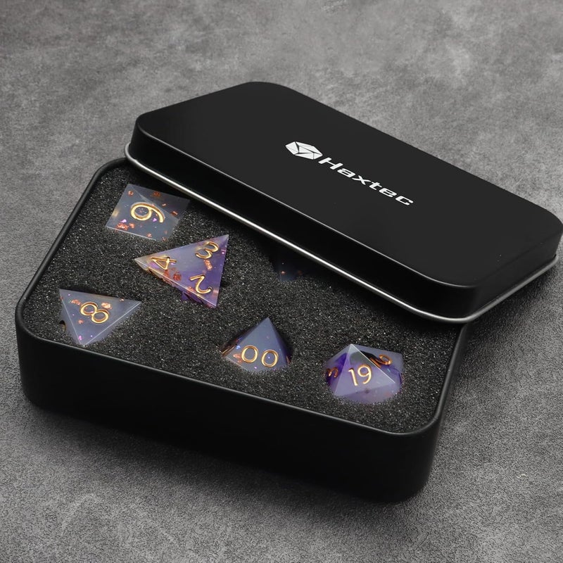 Haxtec Sharp Edge Dice Set Black Purple White Resin DND Dice Set Glitter Polyhedral D&D Dice Compatible with Dungeons and Dragons - Image 5